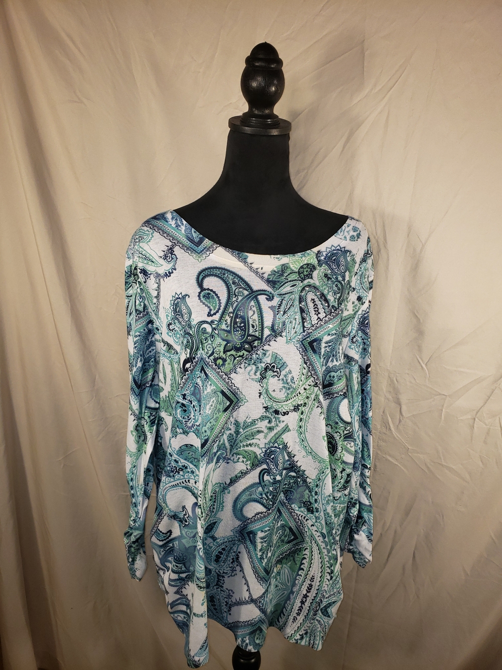 Women’s Unbranded Blue Green Paisley Long-Sleeve Tunic Top - 2X